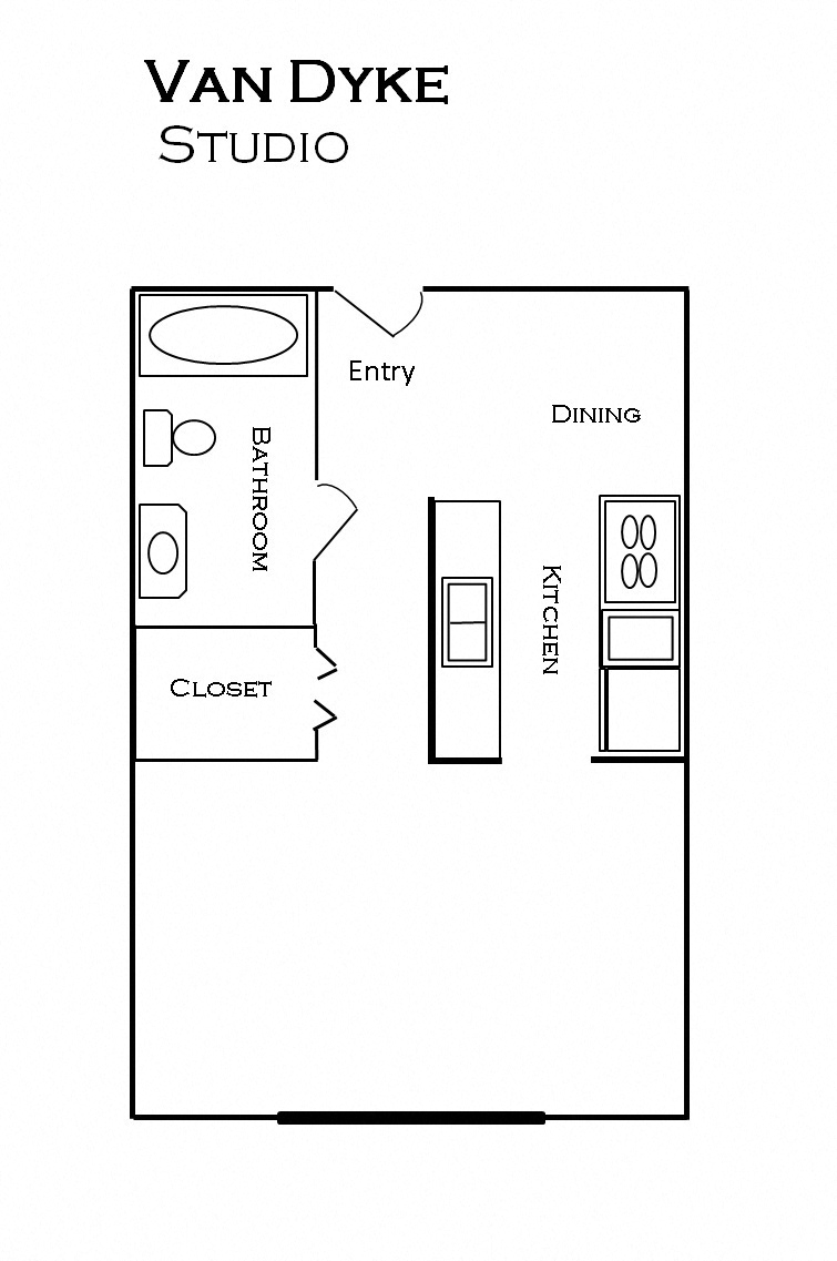 Floor plan for studio, 1 bath, 550 sqft